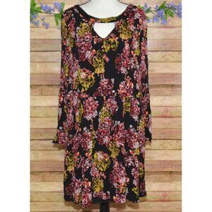 Nina Leonard Black Floral Boho Long Bell Sleeve Knee Length Dress Plus Size 2X